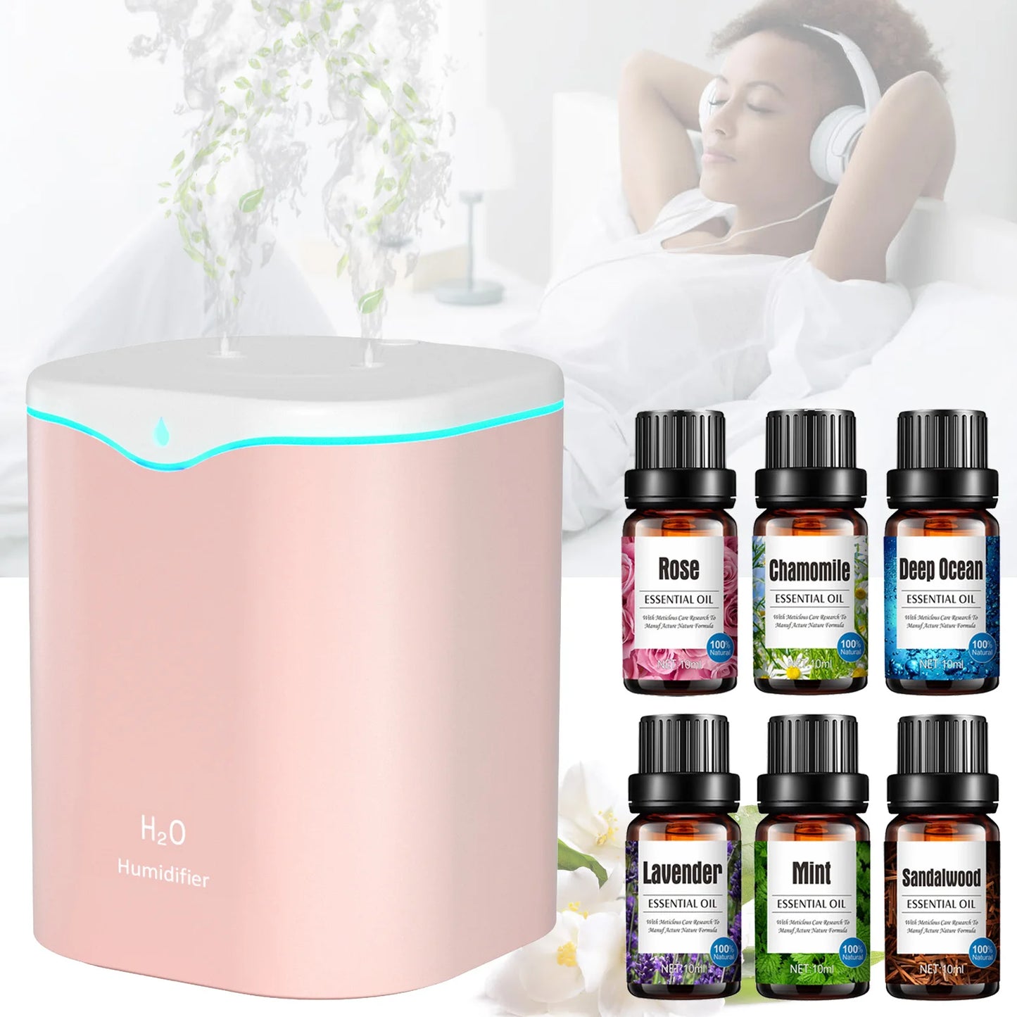 2L Double Spray Humidifiers with LED light Cool Mist Auto Shut-Off Humidifier Portable Desk Humidifiers for Bedroom Home Room