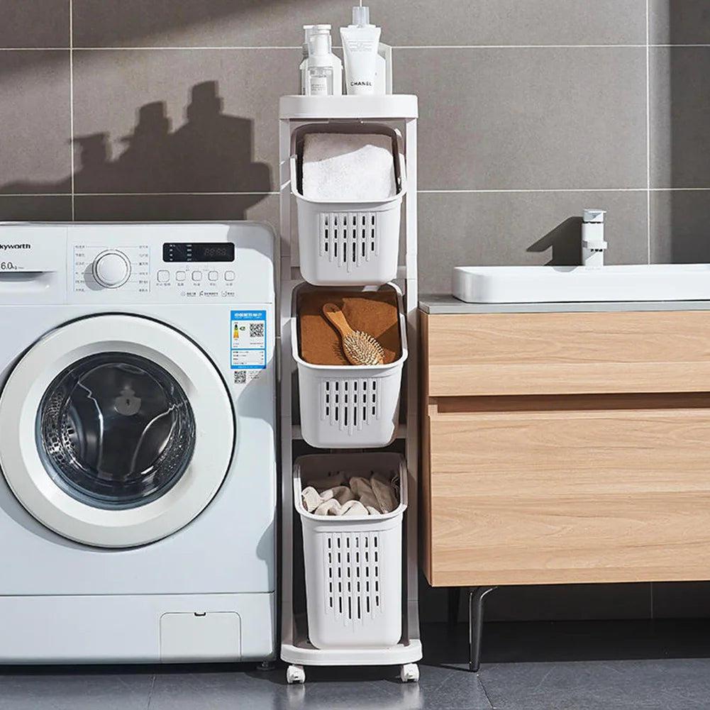 4-Tier Storage Rack Laundry Basket with Wheels