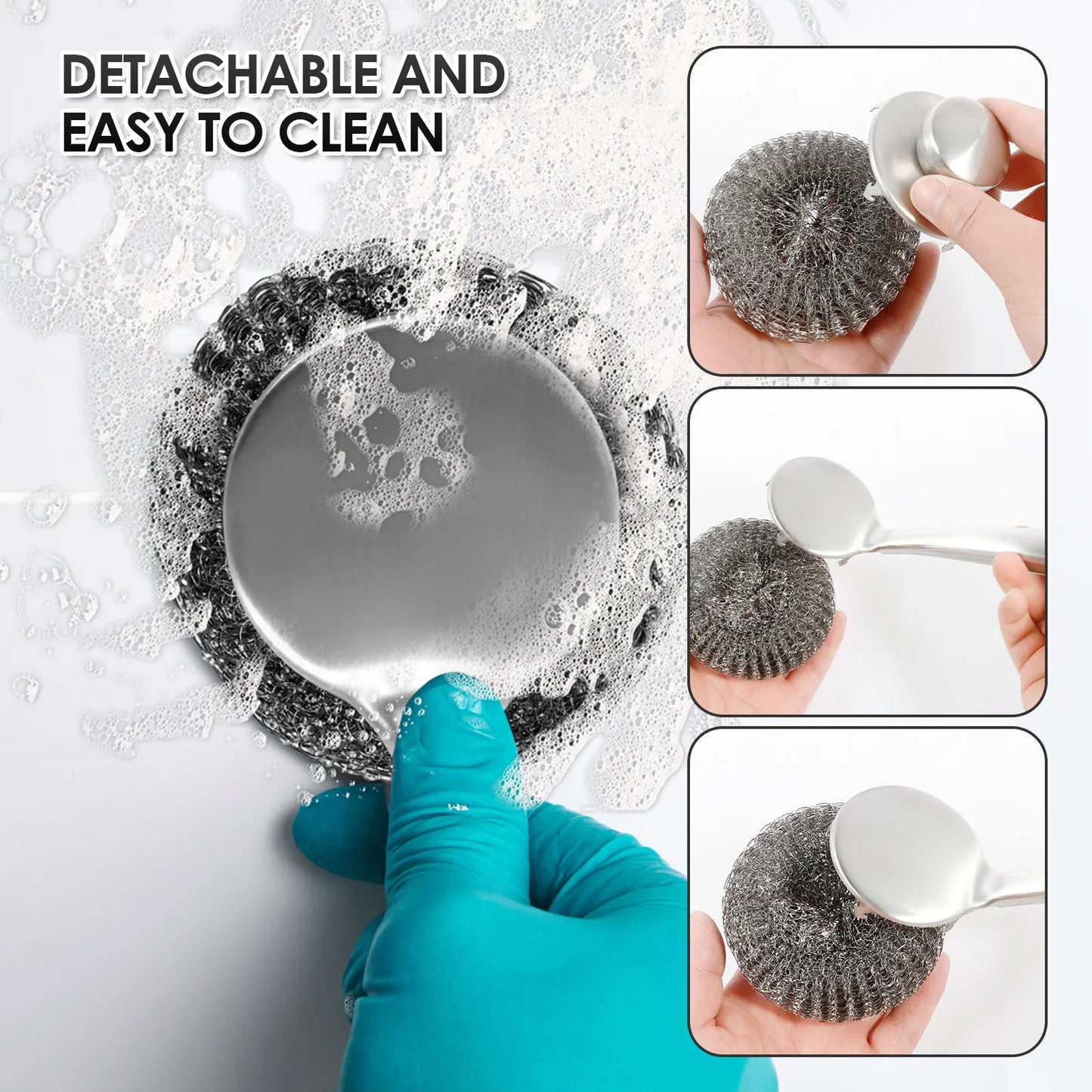 5/10Pcs Steel Wool Scrubber with Handle Detachable Stainless Steel Cleaning Brushes for Cleaning Dishes Stock Pots Pans Griddles