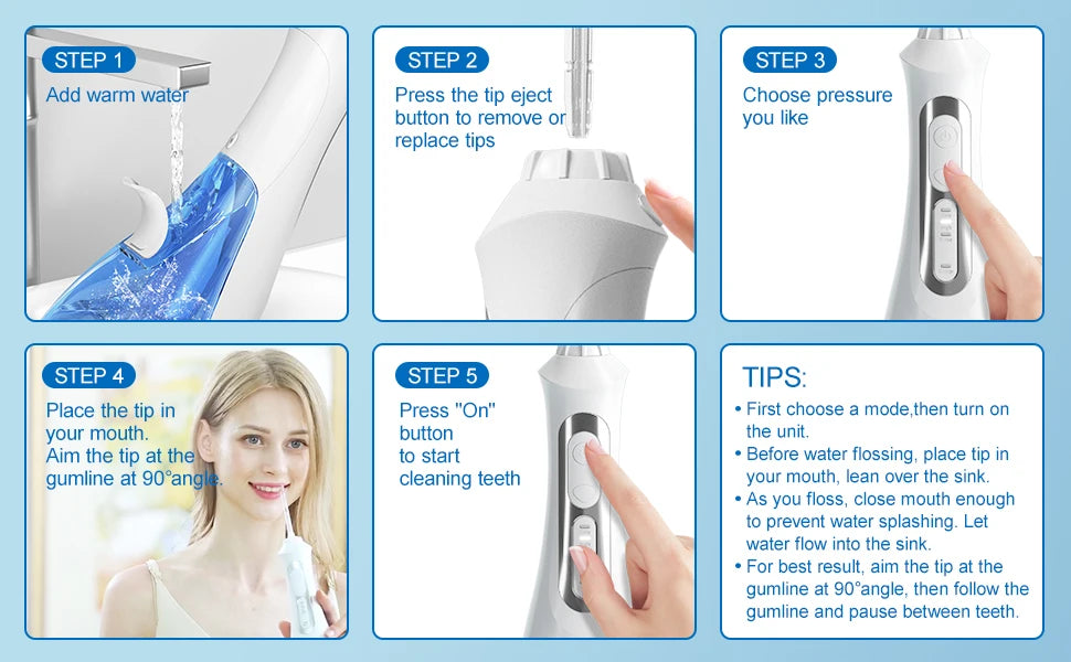 SEAGO New Oral Dental Irrigator Portable Water Flosser USB Rechargeable 3 Modes DIY Mode IPX7 Water for Cleaning Teeth SG833