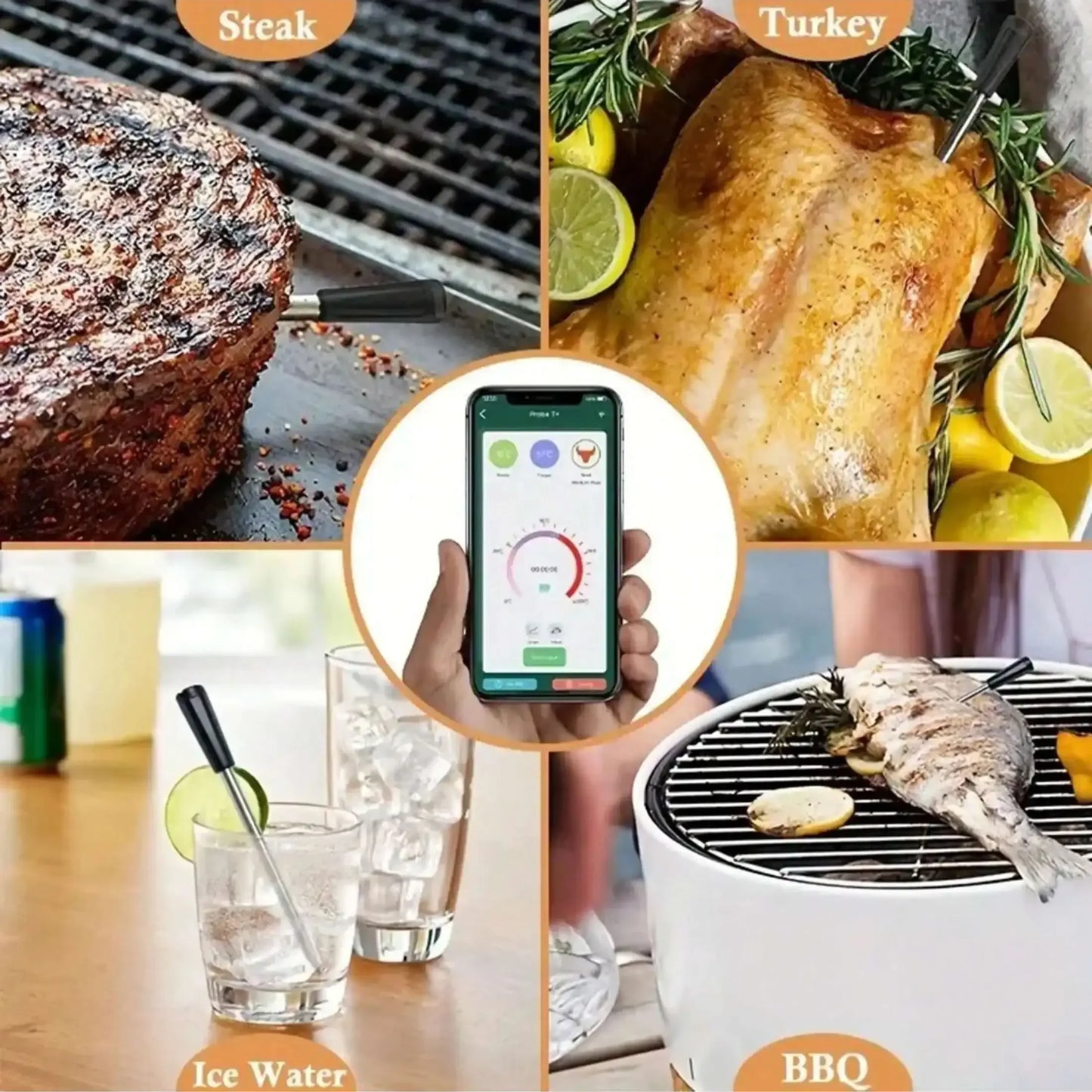 1pc rechargeable meat thermometer with Bluetooth precise cooking temperature probe is suitable for barbecue, oven and barbecue