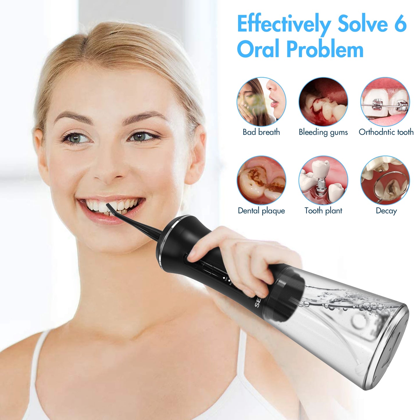 Water Flosser Cordless Electric Teeth Oral Irrigator Rechargeable 5 Modes 9 Jet Tips Portable Irrigator Dental for Travel Home