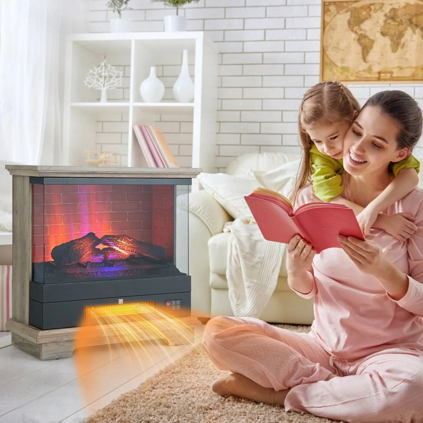 GOFLAME 68cm Electric 2000W Fireplace 3-Sided Fireplace Heater with 3-Level Flame