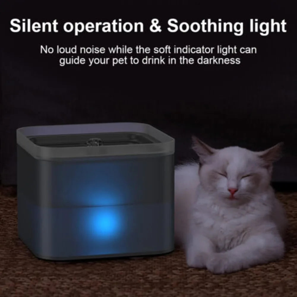 2L Cat Water Fountain Pet Drinking Bowl With LED Light & Activated Carbon Filter