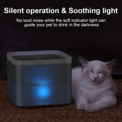 2L Cat Water Fountain Pet Drinking Bowl With LED Light & Activated Carbon Filter