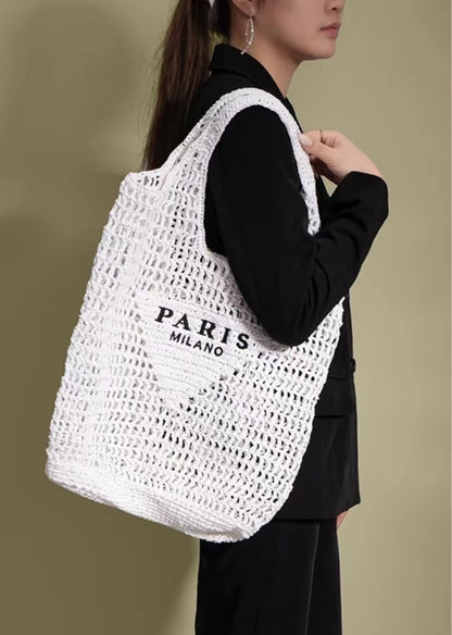 Women's Fashion Large Capacity Handmade Straw Knitting Tote Bag Summer Travel Beach Shoulder Bags Casual Simple Portable Handbag