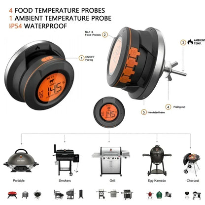 New Food Cooking Bluetooth Wireless BBQ Remote Thermometer Probes Smart Digital Bluetooth Barbecue Thermometer Free App Control