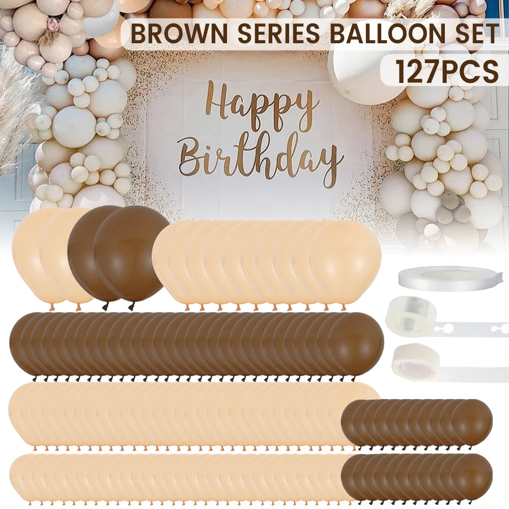 124PCS Coffee Brown Blush Balloons Garland Kit Caramel Coffee Brown Balloons Arch Set 5" 10" 12" 18" Latex Balloons for Birthday