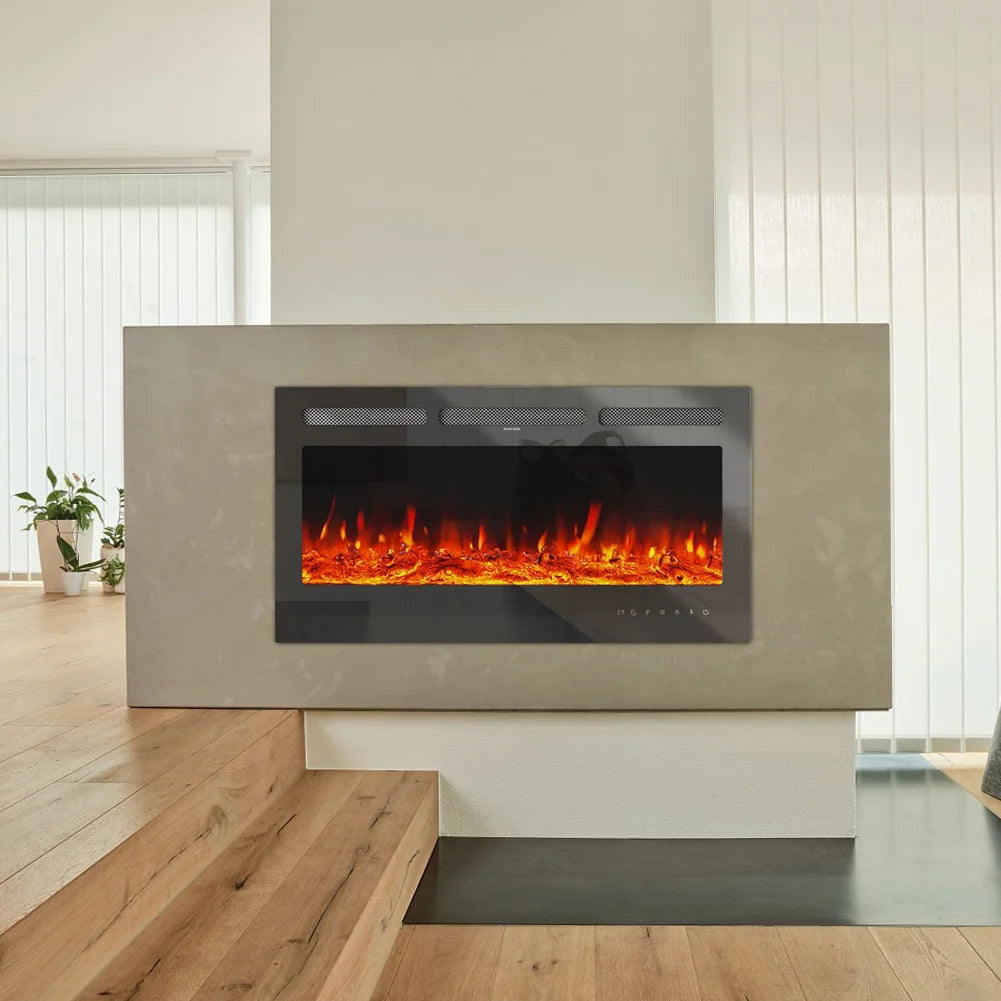 KOMORE Recessed/Wall Mounted Electric Fireplace Adjustable Flame with Remote 102cm 1800W  Flame Effect Overheat Protection