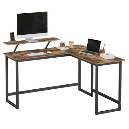 VASAGLE L-Shaped Desk with Screen Stand for Studying, Gaming, Working, Space-Saving, Adjustable Legs, Metal Frame