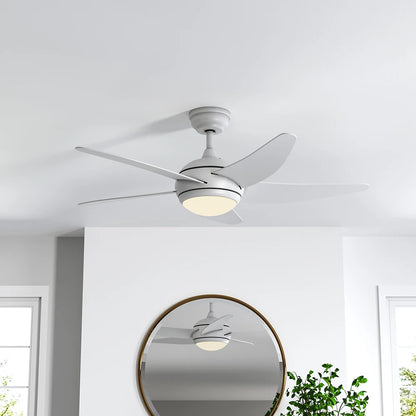 52 Inch White Ceiling Fan with LED Light Kit, 5 Blades and Remote Control