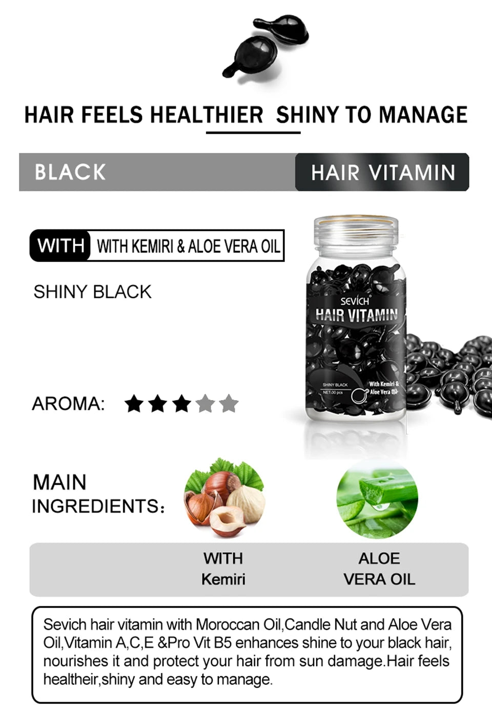 Sevich 2PCS/Set Ginger Hair Growth Capsules Set Hair Vitamin Oil For Hair Loss Repair Treatment Damaged Hair Black Hair Serum