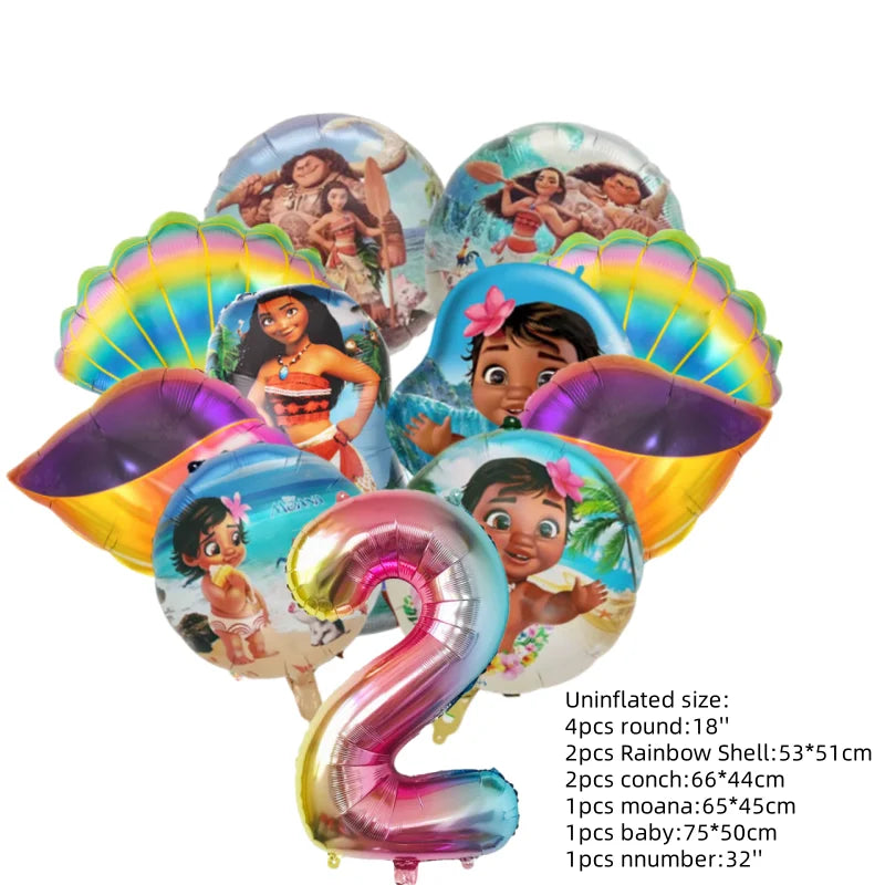 Ocean Adventure Moana Cartoon Balloons Set Baby Shower First 5th Birthday Party Decoration Supplies Shell Conch Globos