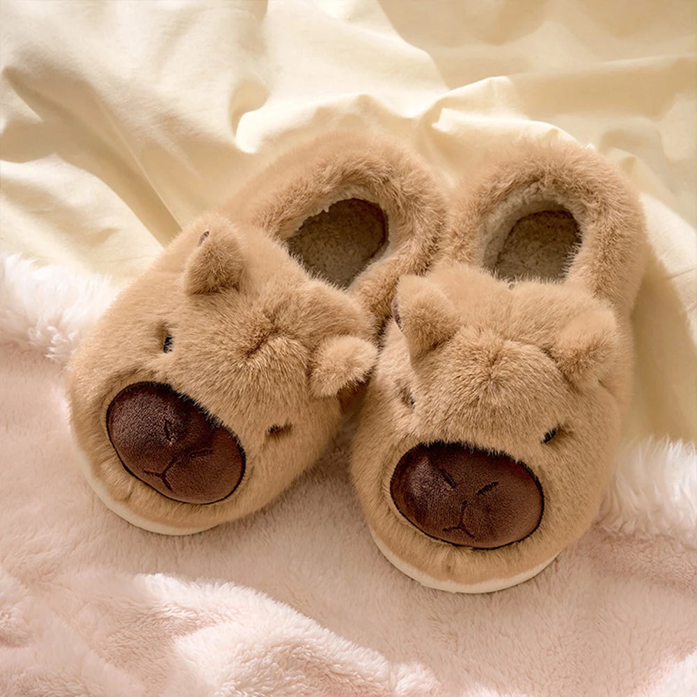 Plush Capybara Slippers Comfortable Fluffy Couple Slippers Non-Slip Furry Animal Slippers Furry Walking Shoes for Indoor Bedroom