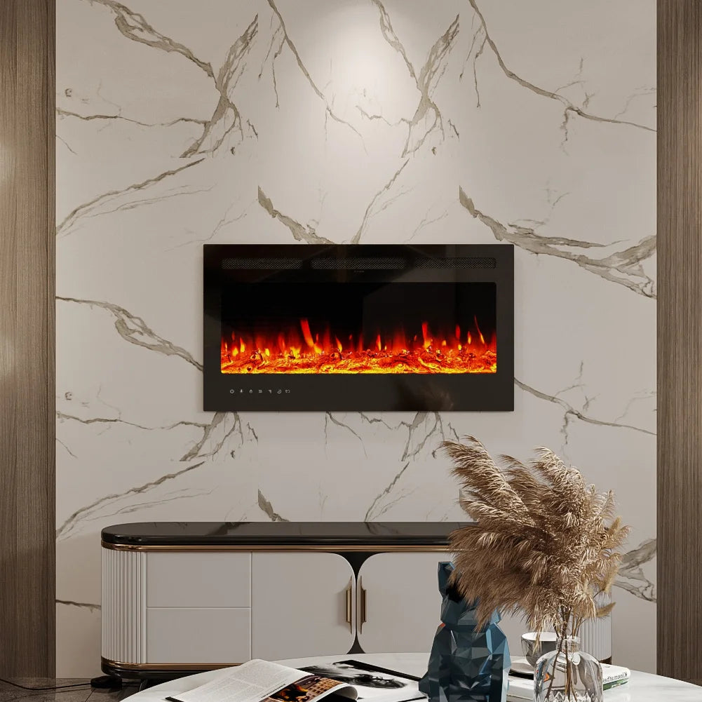 KOMORE Recessed/Wall Mounted Electric Fireplace Adjustable Flame with Remote 102cm 1800W  Flame Effect Overheat Protection