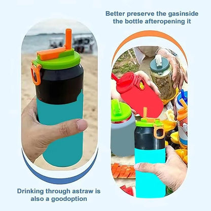 Silicone Straw Soda Can Lid Meets Beverage Reusable Silicone Soda Lid With Straws Bpa-free Covers Beverage Cans For Picnics