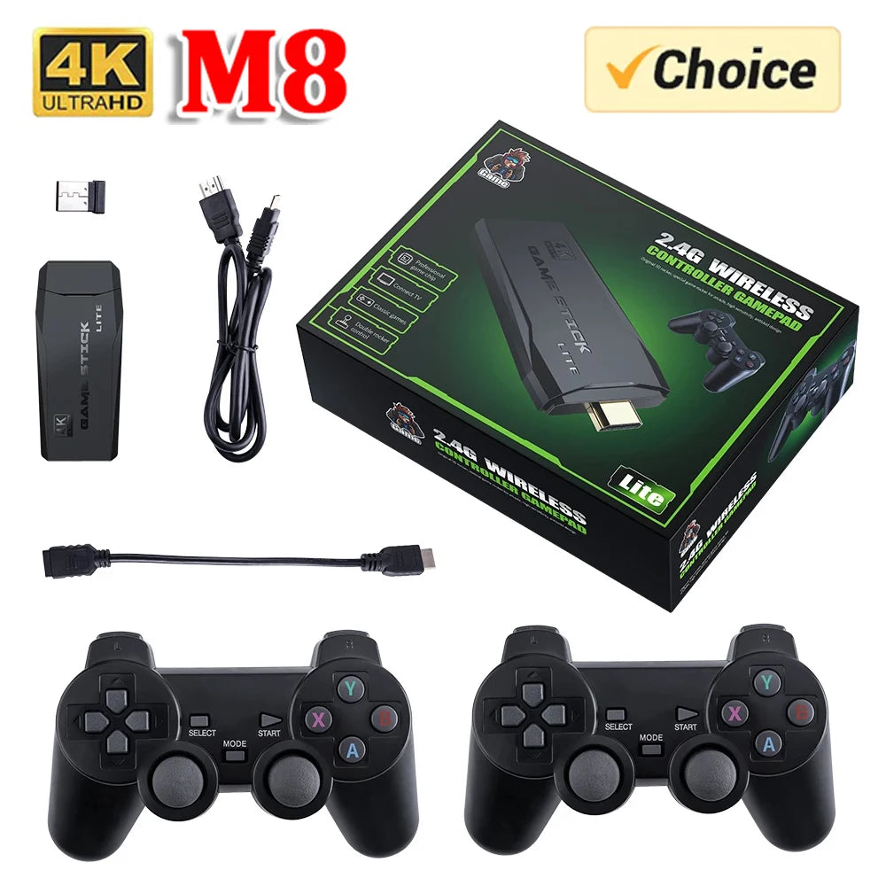 Video Game Stick Lite 4K HD Video Game M8 Console 64GB Double Wireless Controller For 10000 Retro Games Kid Xmas Gift