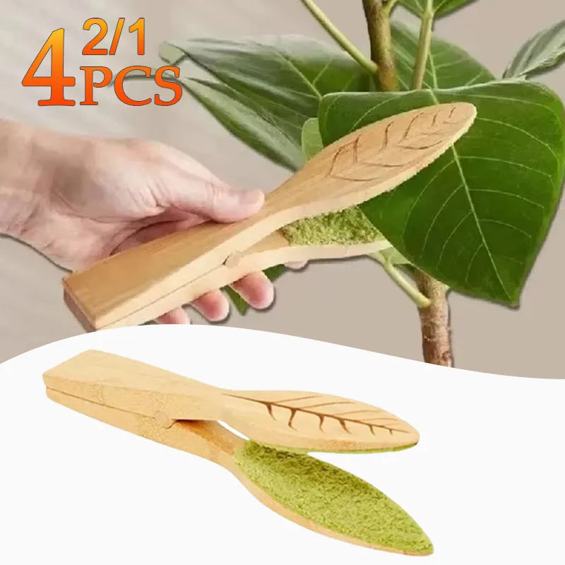 1-4PCS Leaf Cleaner Plant Leaf Dust Removal Leaf-shaped Cleaning Brush Household Plant Cleaning Tool Wooden Leaf Cleaning Tongs