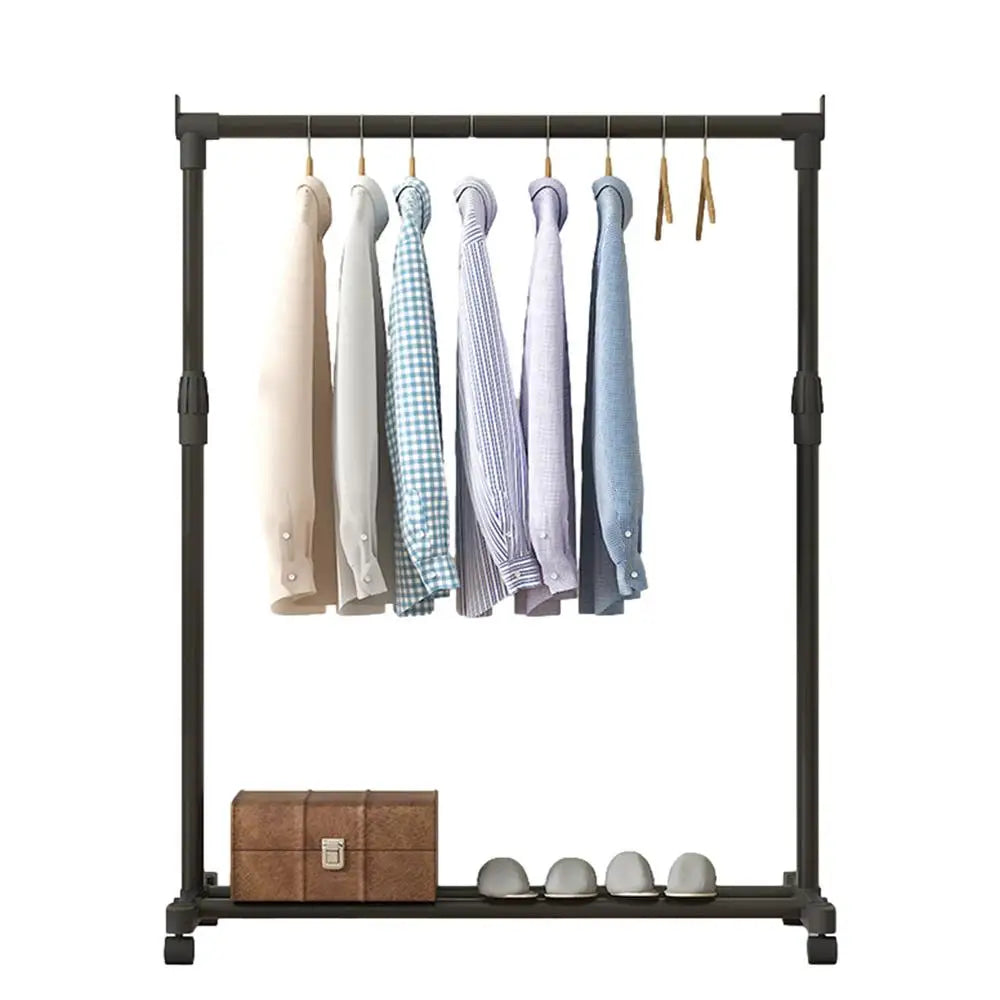 ﻿New Telescopic Clothes Rack Heavy-Duty Double Pole Lifting Clothes Hanger Telescopic Mobile Hanging Clothes Rack For home