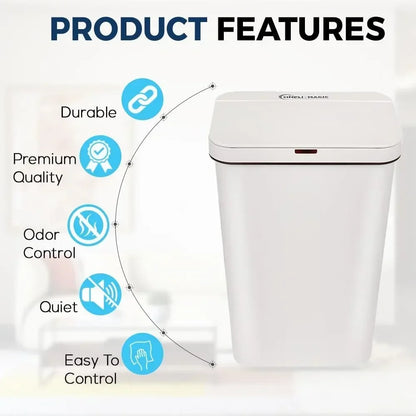 13 Gallon Touchless Sensor Trash Can, Rectangle Garbage Bin, Perfect for Home, Kitchen, Office, White