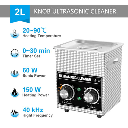 Ultrasonic Cleaner Bath 2L 60W/120W with Stainless Basket Heater Timer Digital Display Diswasher Ultrasound Home Appliances