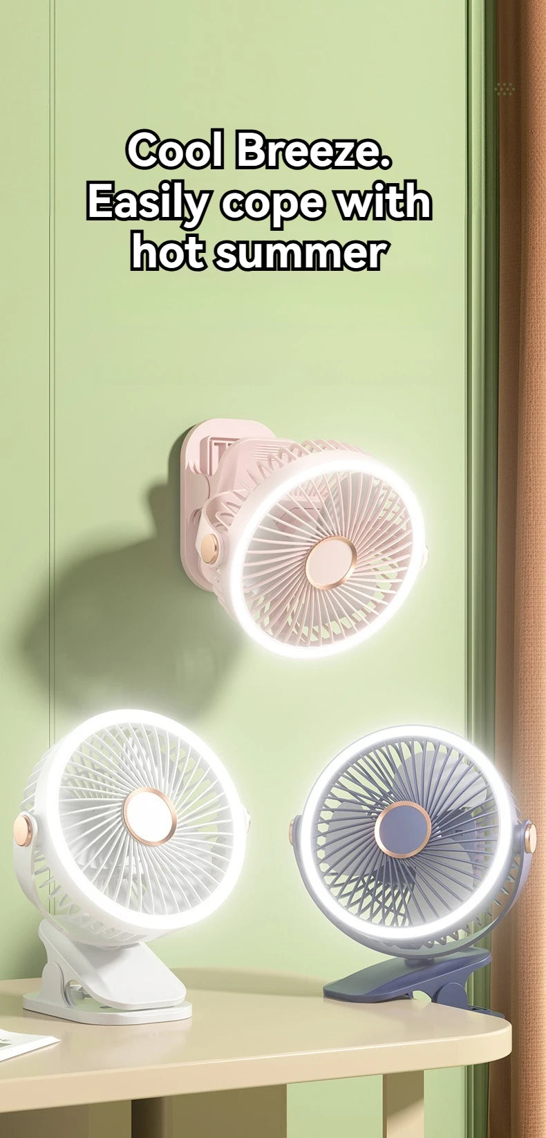 Simple clip-on small fan, student dormitory bed, night light clip fan, office desktop, USB charging clip, light electric fan