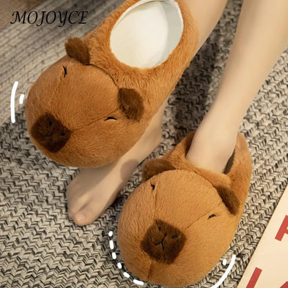 Women Capybara House Slippers Anti-Skid Capybara Animal Slippers Soft Flat Thermal Slippers Comfortable Outdoor Winter Slippers