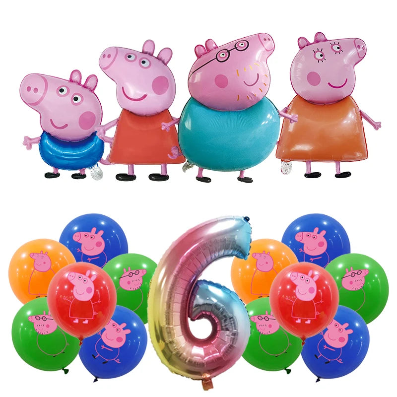 Peppa Pig Birthday Party Decoration Aluminum Foil Balloon For Kid Event Supplies Disposable Tableware Banner Backdrop Gift