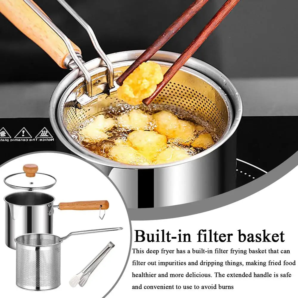 2 in 1Deep Frying Pot Kitchen Fryer With Strainer Stainless Steel Tempura Fryer Pan Fry Pot Chicken Fried Chicken Cooking Tools