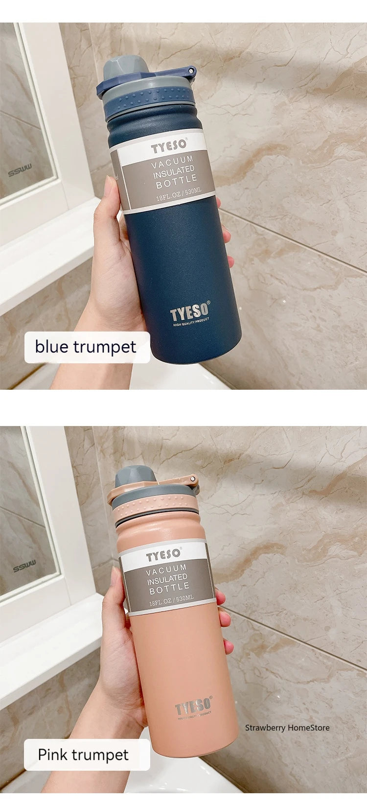 Tyeso 530/750ML Stainless Steel Thermos Bottle Portable Outdoor Sport Water Cup Keeps Cold and Heat High Capacity Thermos Bottle