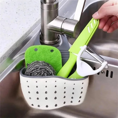 1Pc Sky Blue Creative Sink Storage And Drainage Rack Hanging Bag Kitchen Faucet Adjustable Storage And Hanging Basket