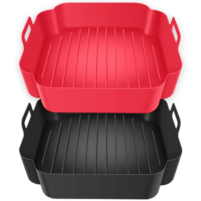 2Pcs Air Fryer Silicone Pot with Handle Reusable Air Fryer Liner Heat Resistant Air Fryer Silicone Basket Square Baking Tray Air