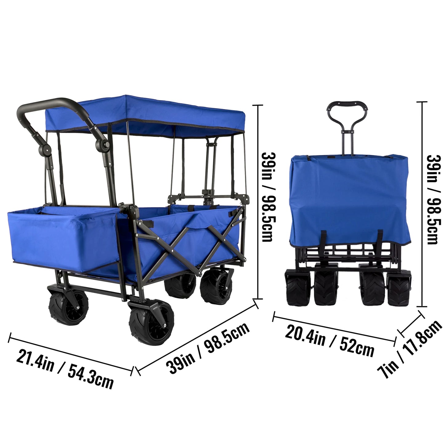 VEVOR Folding Wagon Cart W/ Adjustable Handle Bar Removable Canopy Oxford Cloth Collapsible Shopping Outdoor Camping Beach Cart