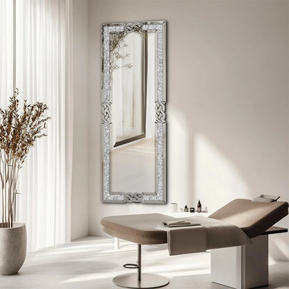 160cm Tall Crushed Diamond Full Length Mirror Silver Glass Full Body Length Mirror Standing/ Wall Bedroom Dressing Mirror