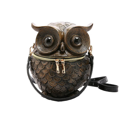 Women 3D Owl Shoulder Bag PU Leather Animal Shape Crossbody Bag Detachable Strap Simulated Owl Satchel Bag Girls Daily Bag