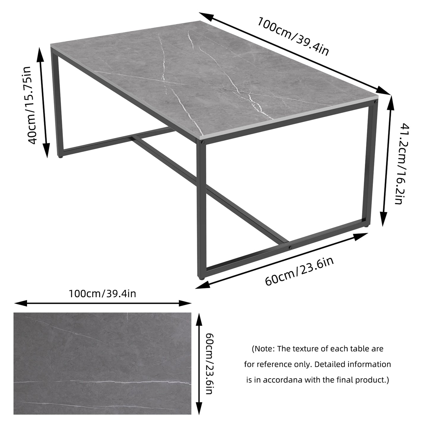 Real Marble Coffee Table, Open Accent Furniture, Living Room Table with Metal Frame, Sofa Center Tea Table, 3 Colors