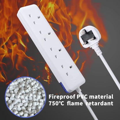 1 pc white 100cm Extension Lead Extension Cord for Home,Office Fireproof Power Socket 3250W 4 Way Power Strip Plug Socket