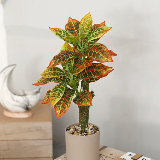 Tropical Artificial Plants Fake Ficus Tree Rubber Plants Plastic Codiaeum Tree Leaves Autumn for Home Garden Hotel Room Decor