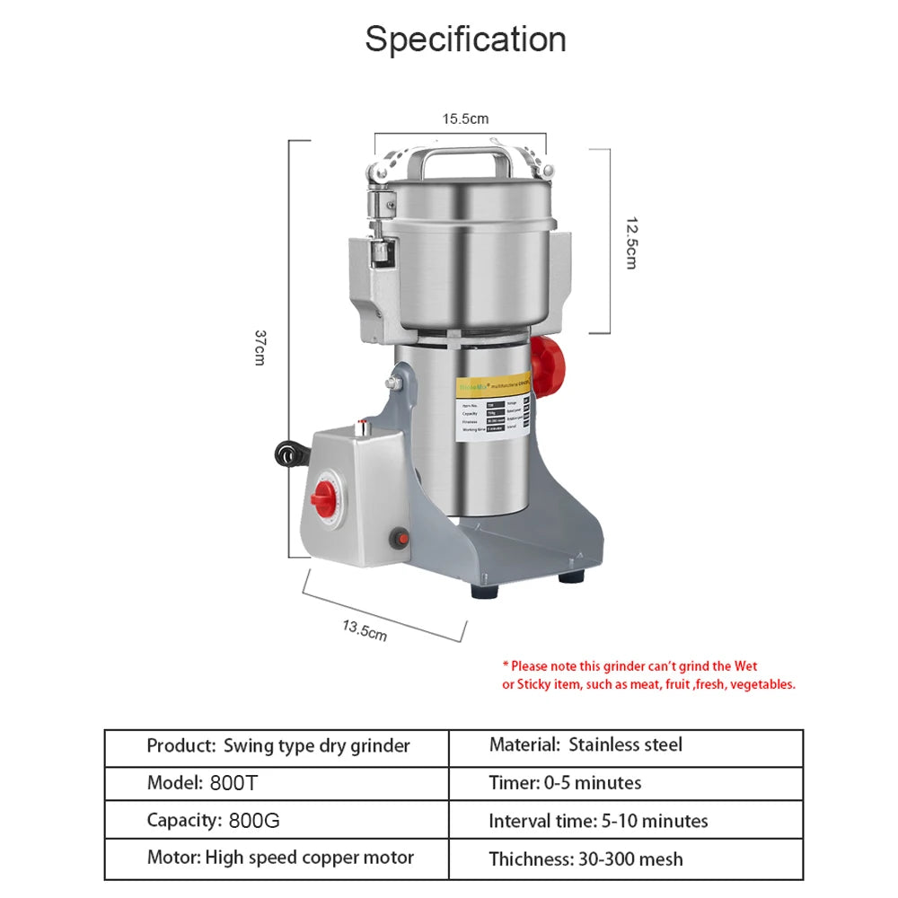 BioloMix 800g Electric Grain Mill Grinder, Grains Spices Hebals Cereals Coffee Dry Food Grinder