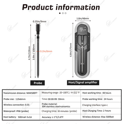 Wireless Cooking Thermometer Food Meat Steak Digital Bluetooth Barbecue Accessories Kitchen Oven Grill BBQ Smart Thermometers