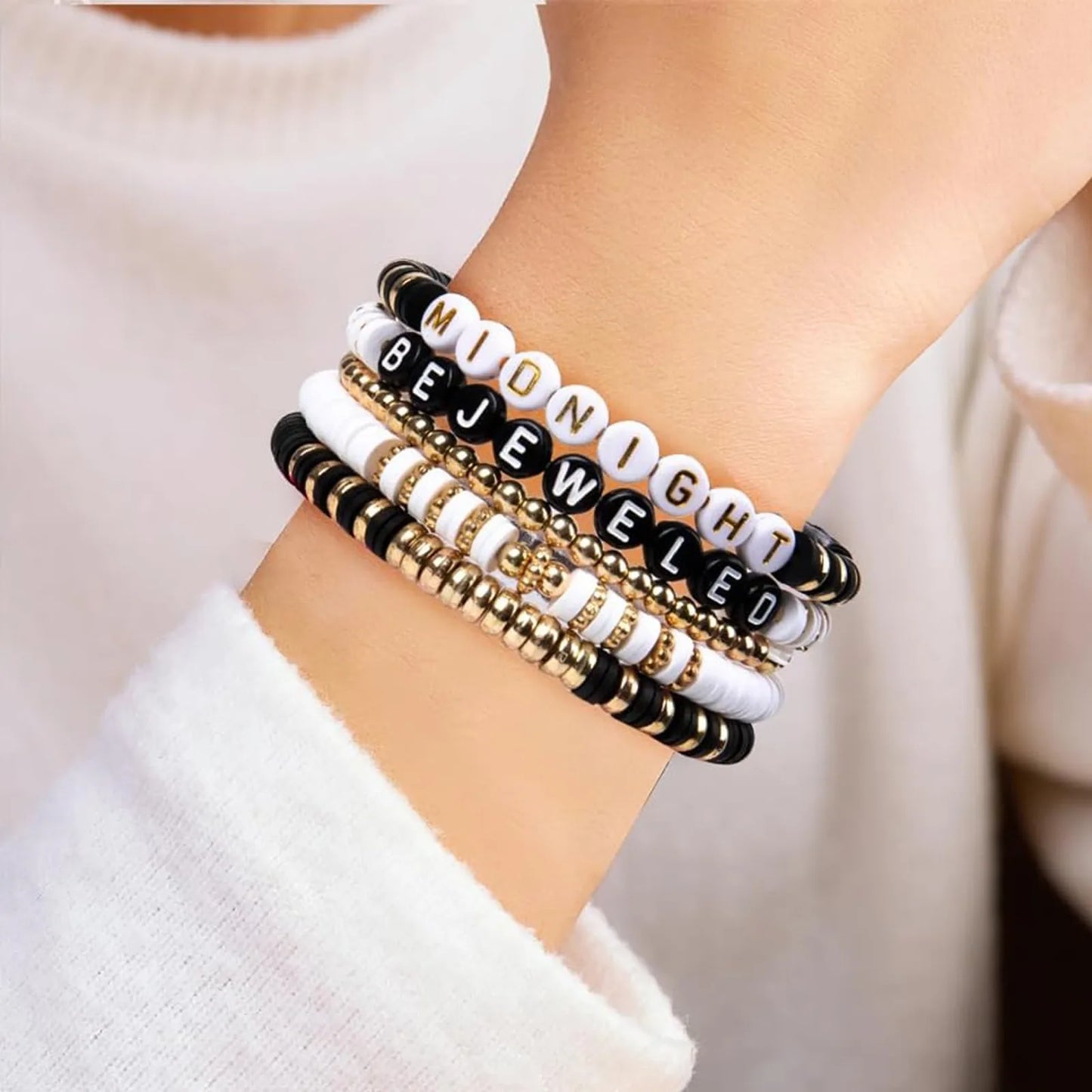 Five Piece Bracelet Set Of Men’s And Women’s Soft Clay Bracelets Fashionable Colourful Letter And Bead Print Beauty Bracelet