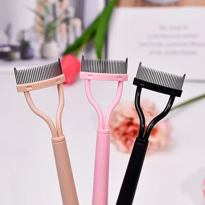 2 in 1 Folding Eyelash Separator Metal Teeth Straight Eyelash Curler Eyelash Brush Comb Mascara Curl Lash Beauty Makeup Tools