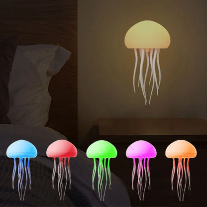 RGB Gradient Jellyfish Atmosphere Bedside Lamp Rechargeable Desk Lamp with Dancing Legs and Touch Sensor Voice Control