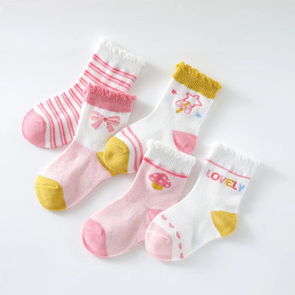 5Pairs Baby Socks Newborn Baby Boy Cute Short Sock 0-1-3-8Y Kids Cotton Toddler Cartoon Soft Children's Sports Socks for Girls