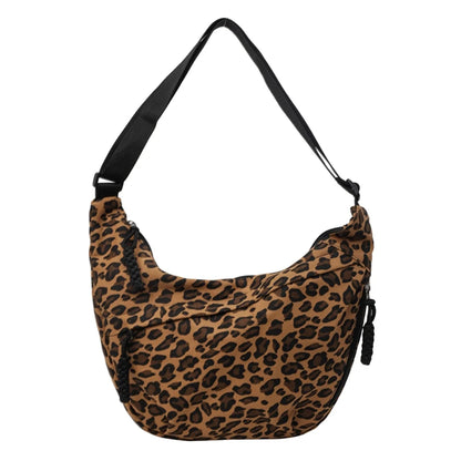 Women Crescent Crossbody Bag Large Capacity Leopard Print Daily Messenger Bag Adjustable Strap Half Moon Bag Simple Satchel Bag