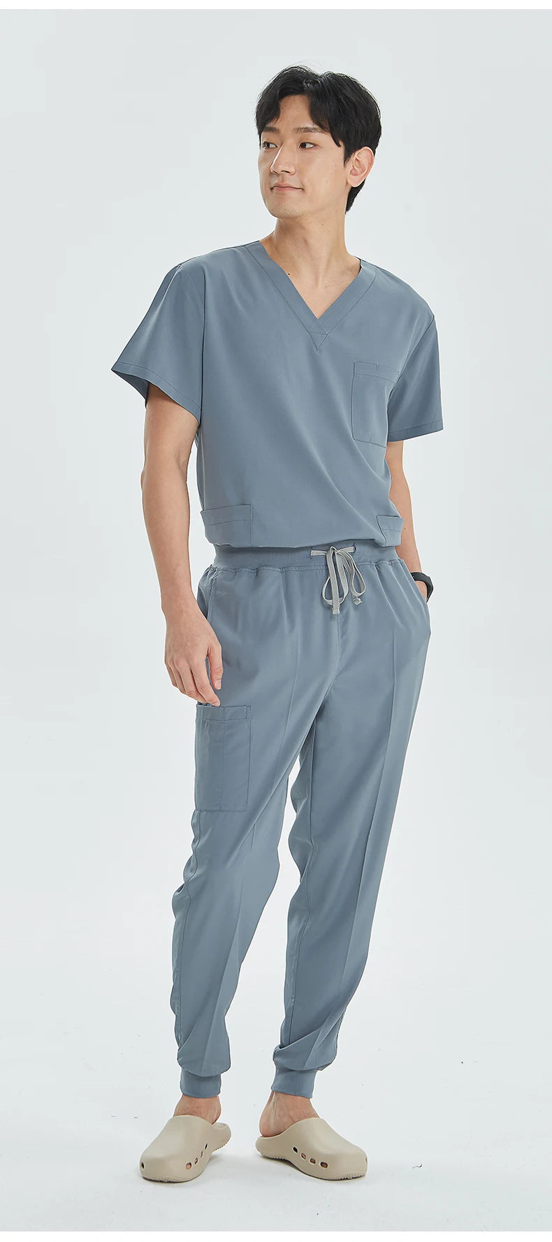 Unisex Medical Uniforms V-neck Top Jogger Pants Scrub Set Stretch Surgical Workwear Dentist Vet Nursing Suit Doctor Outfit S21