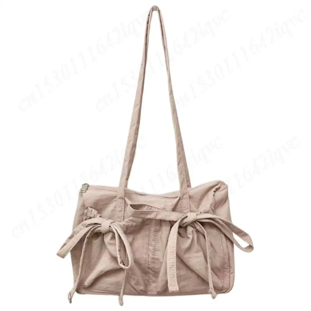 Women's Bags Bow Knot Pleated Nylon Shoulder Bag Fashion Sweet Pink Designer Lady Luxury Brand Tote Bag Spring Summer Armpit Bag