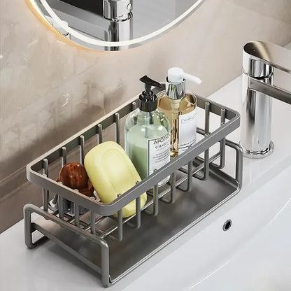 2024 Self-Draining Sink Shelf Stainless Steel Kitchen Sink Drain Rack Sponge Storage Faucet Holder with Rod Kitchen Sink Organiz