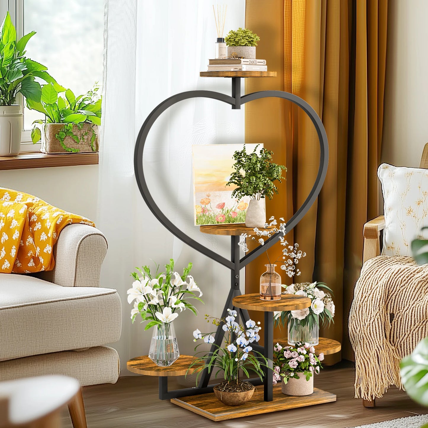 5-Tiered Plant Stand Heart-shape Flower Display Rack Holder for Balcony, Outdoor Garden