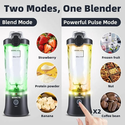 New 4000mAh Portable Juicer Cup 600ML with 6 Blades 20 Oz Mini Blender Cup for Shakes and Smoothis Blender Mixer Cup Fit Outdoor